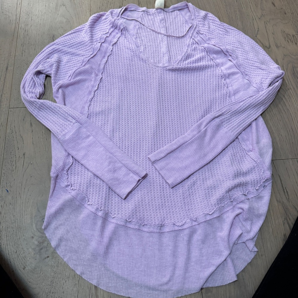 We The Free Free People Lavender Laguna Thermal Waffle Knit V-Neck Top Large